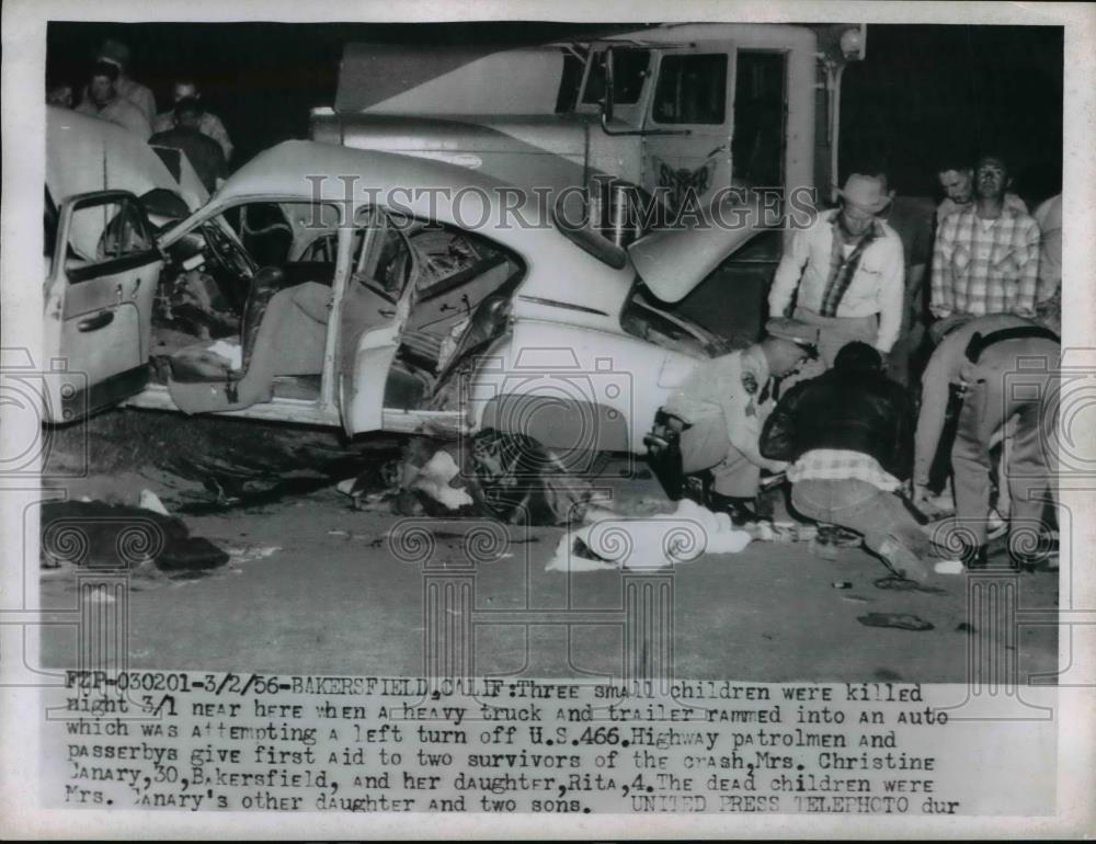 1956 Press Photo 3 Children Killed in Tractor Trailer Truck &amp; Car in Accident - Historic Images