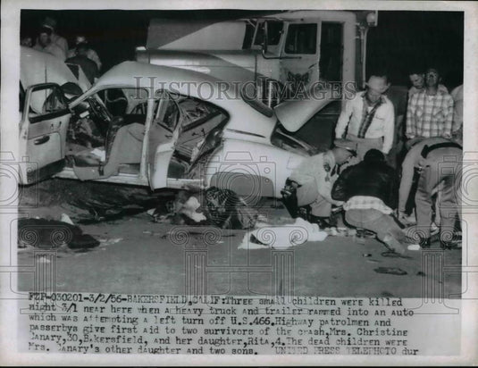 1956 Press Photo 3 Children Killed in Tractor Trailer Truck & Car in Accident - Historic Images