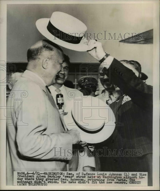 1949 Press Photo Secretary of Defense Louis Johnson & Vice President Alben Barke - Historic Images