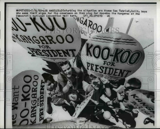 1960 Press Photo Boys Plug for Koo Koo the Kangeroo at Democratic Convention - Historic Images
