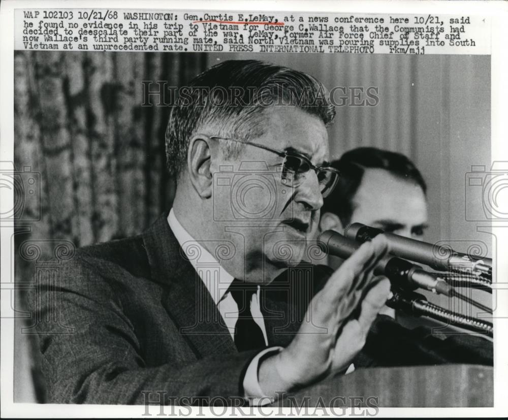 1968 Press Photo General Curtis LeMay at News Conference After Returning Vietnam - Historic Images