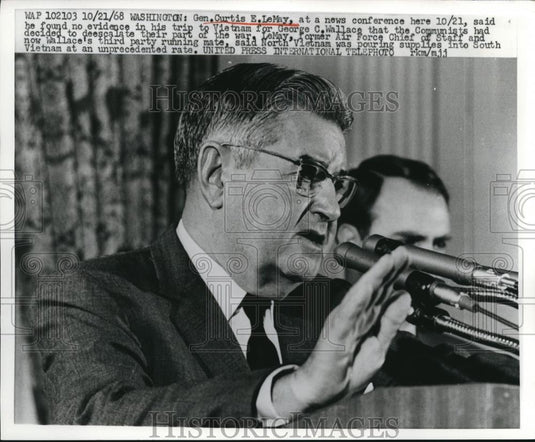 1968 Press Photo General Curtis LeMay at News Conference After Returning Vietnam - Historic Images