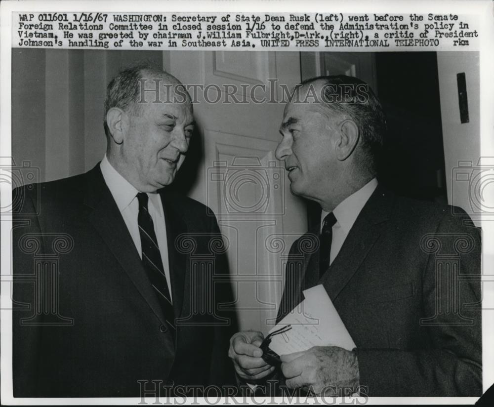 1957 Press Photo Secretary of the State Dean Rusk with William Fulbright - Historic Images