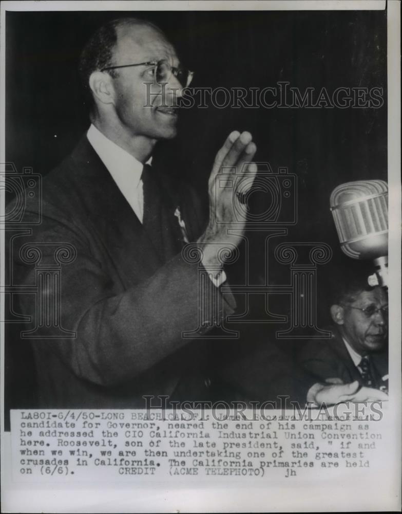 1950 Press Photo James Roosevelt, CIO California Industrial Convention Long - Historic Images