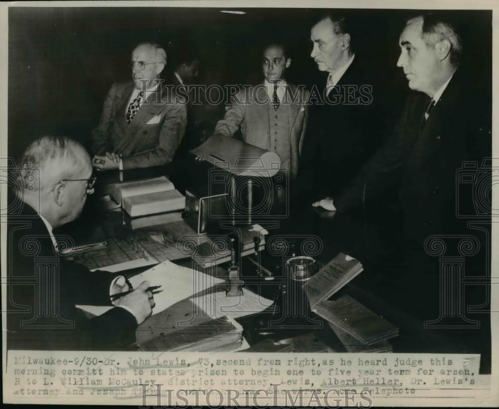 1947 Press Photo John Lewis, William McCauley, Albert Heller Arson Prison Term - Historic Images