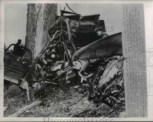 1953 Press Photo 2 Dead I Injured When Dump Truck Hit Tree After Blowout - Historic Images