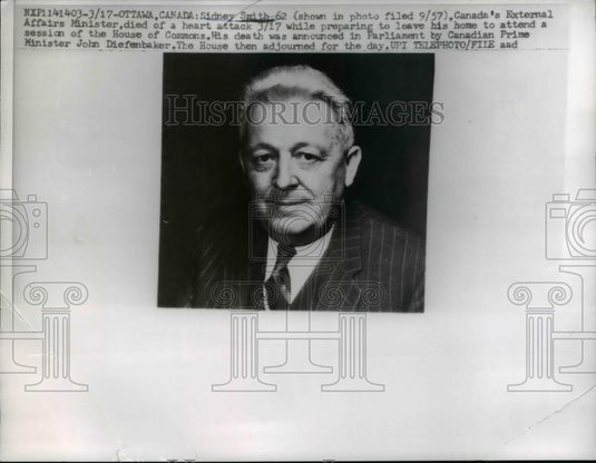 1959 Press Photo Sidney Smith Canada External Affairs Minister Died Heart attack - Historic Images