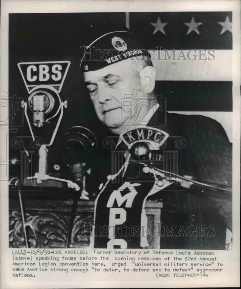 1950 Press Photo of Former Sec of Defense Louis A. Johnson at an American Legion - Historic Images