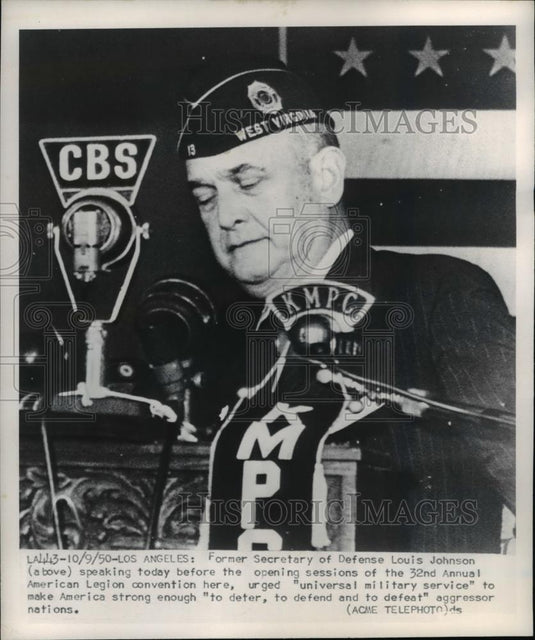 1950 Press Photo of Former Sec of Defense Louis A. Johnson at an American Legion - Historic Images