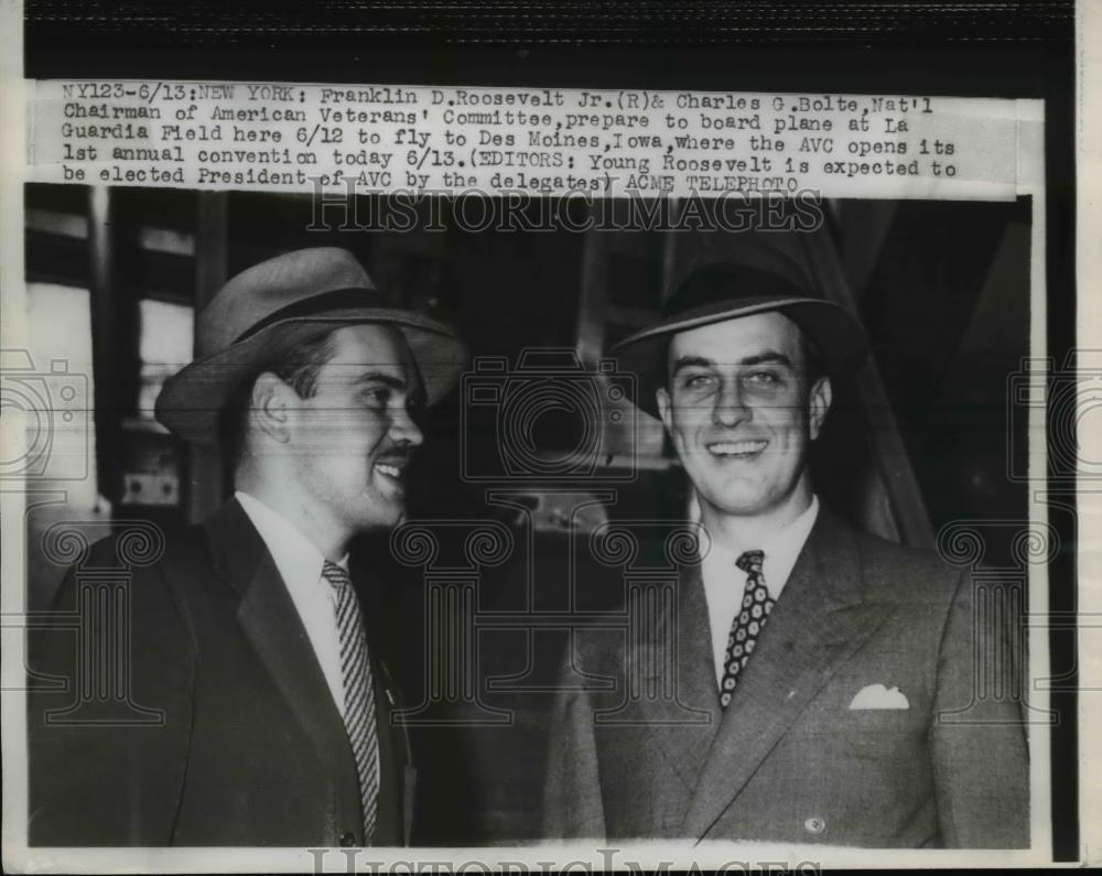 1946 Press Photo Franklin D. Roosevelt, Jr, Charles G. Botle Board plane La - Historic Images