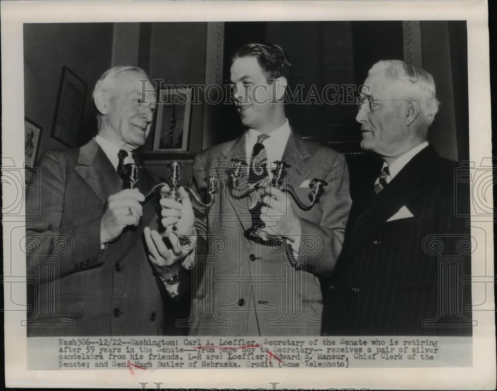 1948 Press Photo Carl A Loeffler Secretary for Senate Retiring After 59 Years - Historic Images