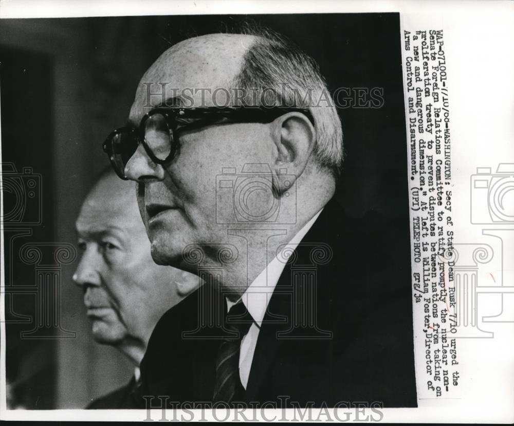 1968 Press Photo  Secretary of State Dean Rusk at Senate Foreign Relations Commi - Historic Images