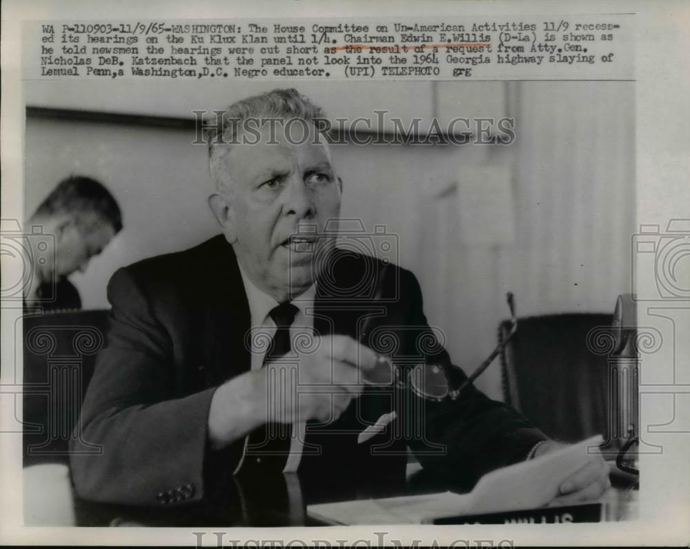 1965 Press Photo Chariman Edwin E. Ellis Hearing on Ku Klux Klan Washington - Historic Images