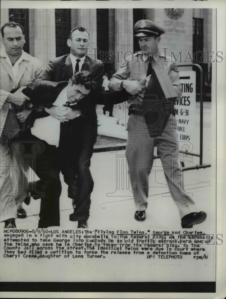 1960 Press Photo Twin Brothers George &amp; Charles Finn Fight City Marshalls - Historic Images