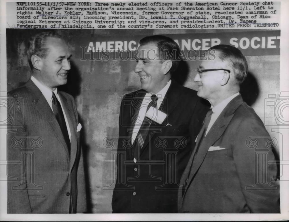 1957 Press Photo WJ Kohler, Dr LT Coggenhall, Dr E Pendergrass, New Members ACS - Historic Images