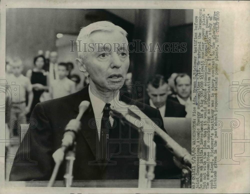 1962 Press Photo Vice Admiral Hyman G. Rickover Testifies in Congress - Historic Images