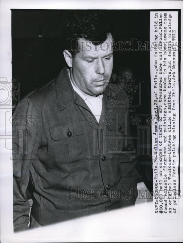 1957 Press Photo James Lord,held in $50,000 bail on charges of theft - nee31111 - Historic Images