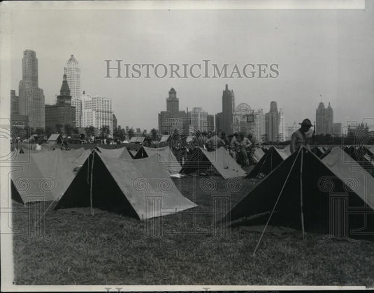 1934 Press Photo Illinois National Guard pup tent camp in Chicagos Grant Park - Historic Images