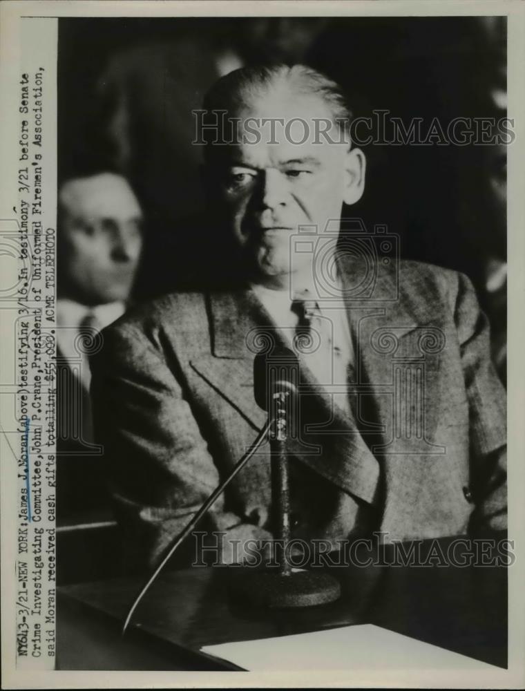 1951 Press Photo James J Moran testifying Senate Crime Investigation Committee - Historic Images