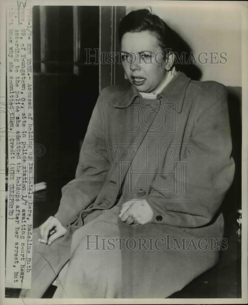 1948 Press Photo Madeline Ruth Evans, Charged with New York Hotel Robberies - Historic Images