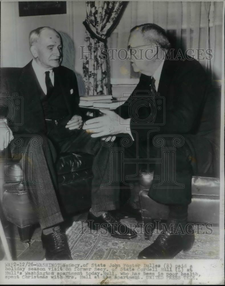 1953 Press Photo Sec of State John Dulles and Former Sec of State Cordell Hull - Historic Images