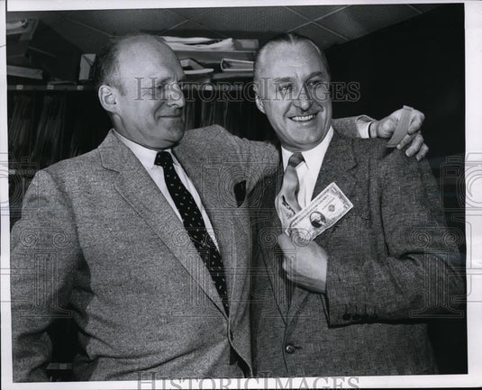 1955 Press Photo Restaurateur Hans Neilsen with Disco Jockey Lion Burton - Historic Images