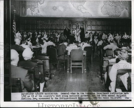 1956 Press Photo Commerce Department Auditorium, country's best spellers bee - Historic Images