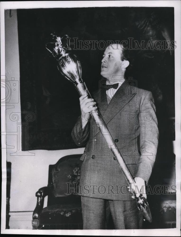 1956 Press Photo J.E. Stapeley Holding A New Mace To Be Presented - nee49330 - Historic Images