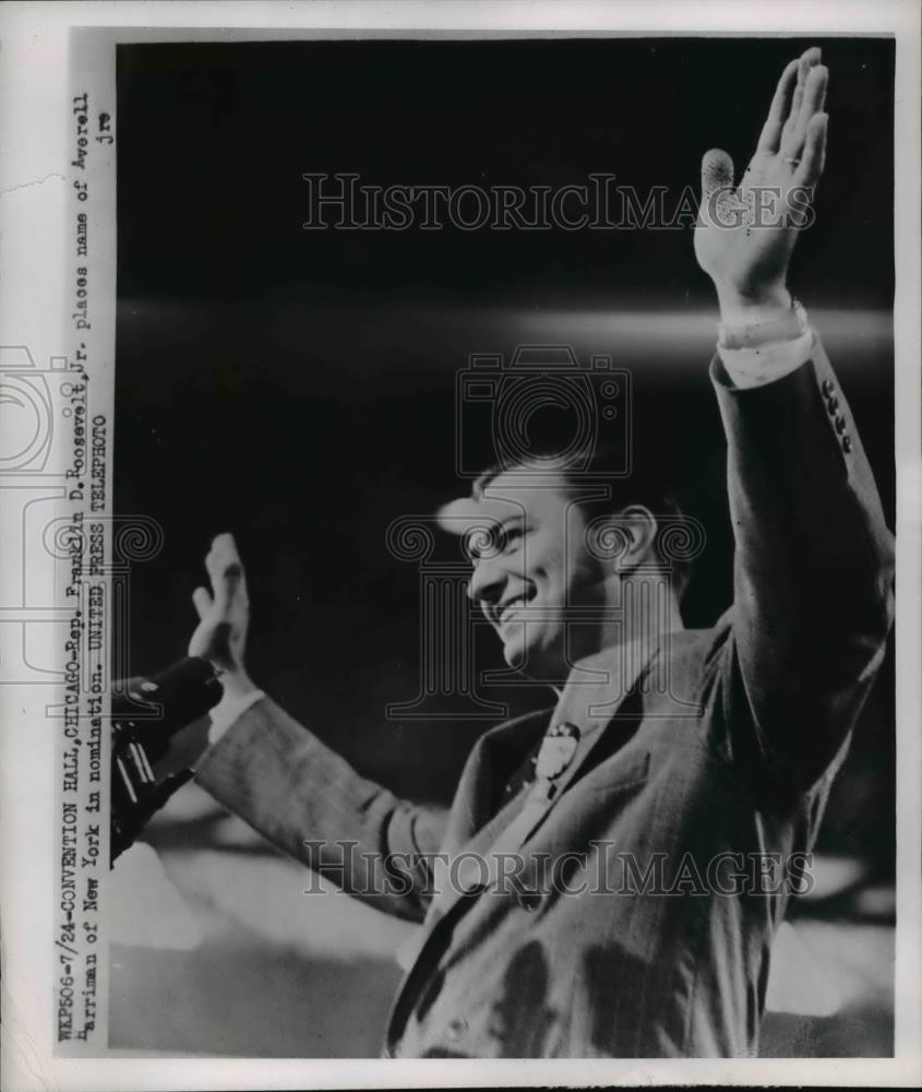 1952 Press Photo Rep. Franklin D. Roosevelt, Jr. Nominates Averell Harriman - Historic Images