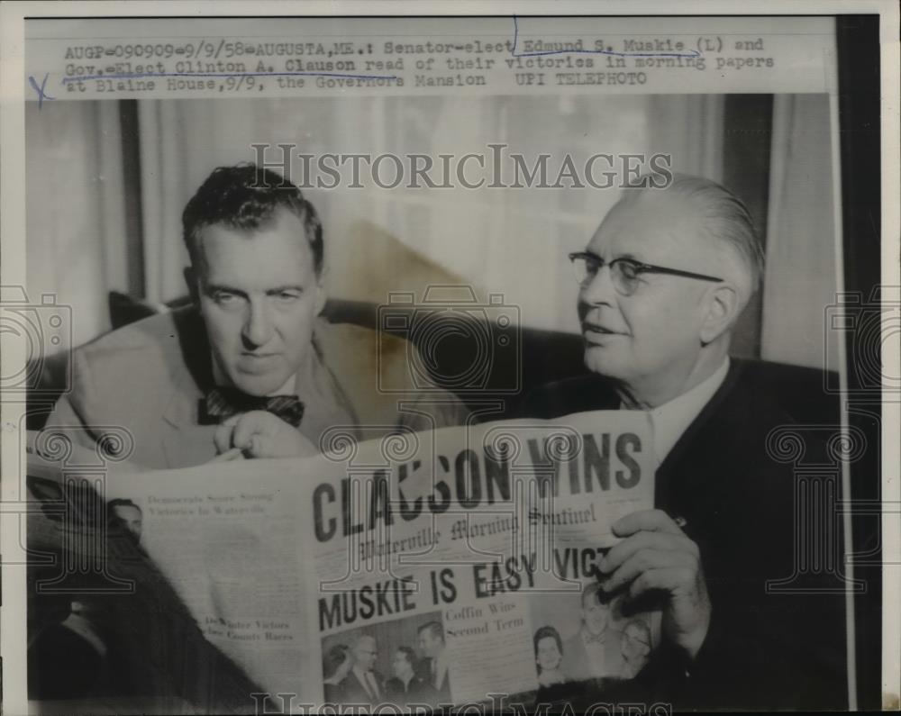 1958 Press Photo Sen.-Elect Edmund S. Muskie & Gov.-Elect Clinton A. Clauson - Historic Images