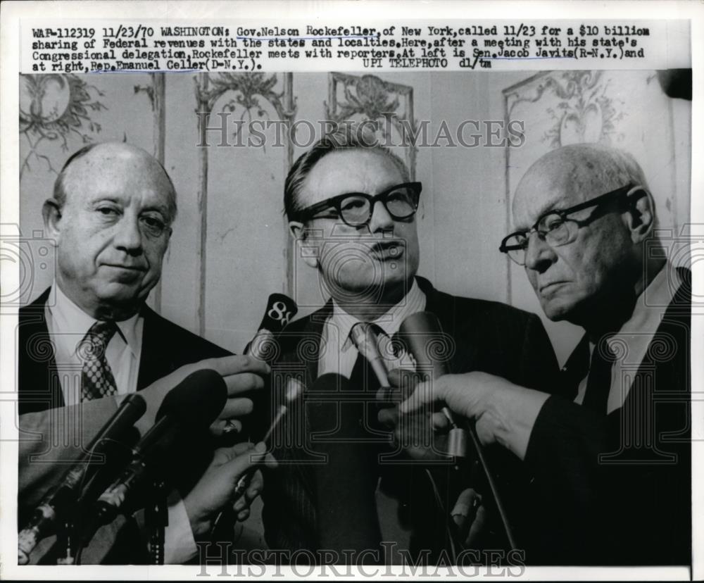 1970 Press Photo Gov. Nelson Rockefeller, Sen. Jacob Javita, Rep Emanuel Celler - Historic Images