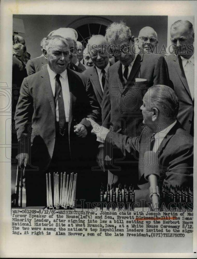 1965 Press Photo Pres Johnson, Joseph Martin, Sen. Everett Dirksen - Historic Images