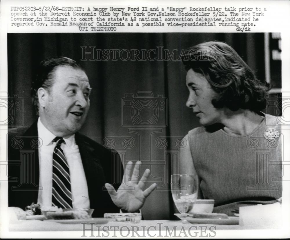 1968 Press Photo Henry Ford II Happy Rockefller Detroit Ecomonic CLub - Historic Images