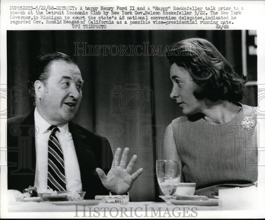 1968 Press Photo Henry Ford II Happy Rockefller Detroit Ecomonic CLub - Historic Images