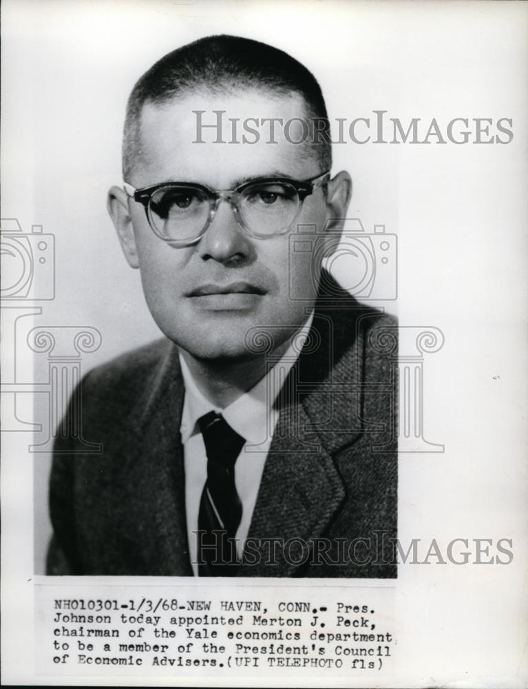 1968 Press Photo Pres. Johnson appointed Merton J Peck to President's Council - Historic Images