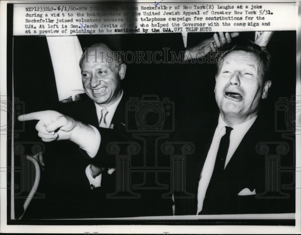 1960 Press Photo Nelson Rockefeller Laughs With Sen Jacob Javits - Historic Images