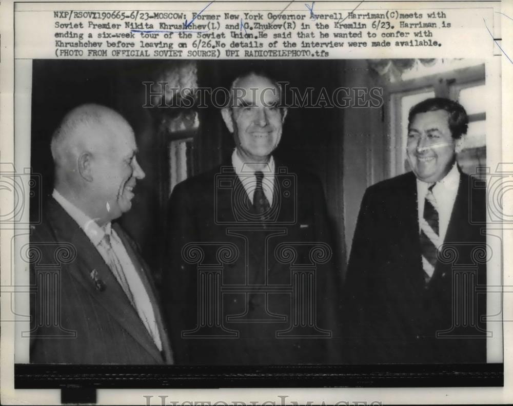 1959 Press Photo Gov. Averell Harriman, Premier Nikita Khrushchev, Georgy Zhukov - Historic Images