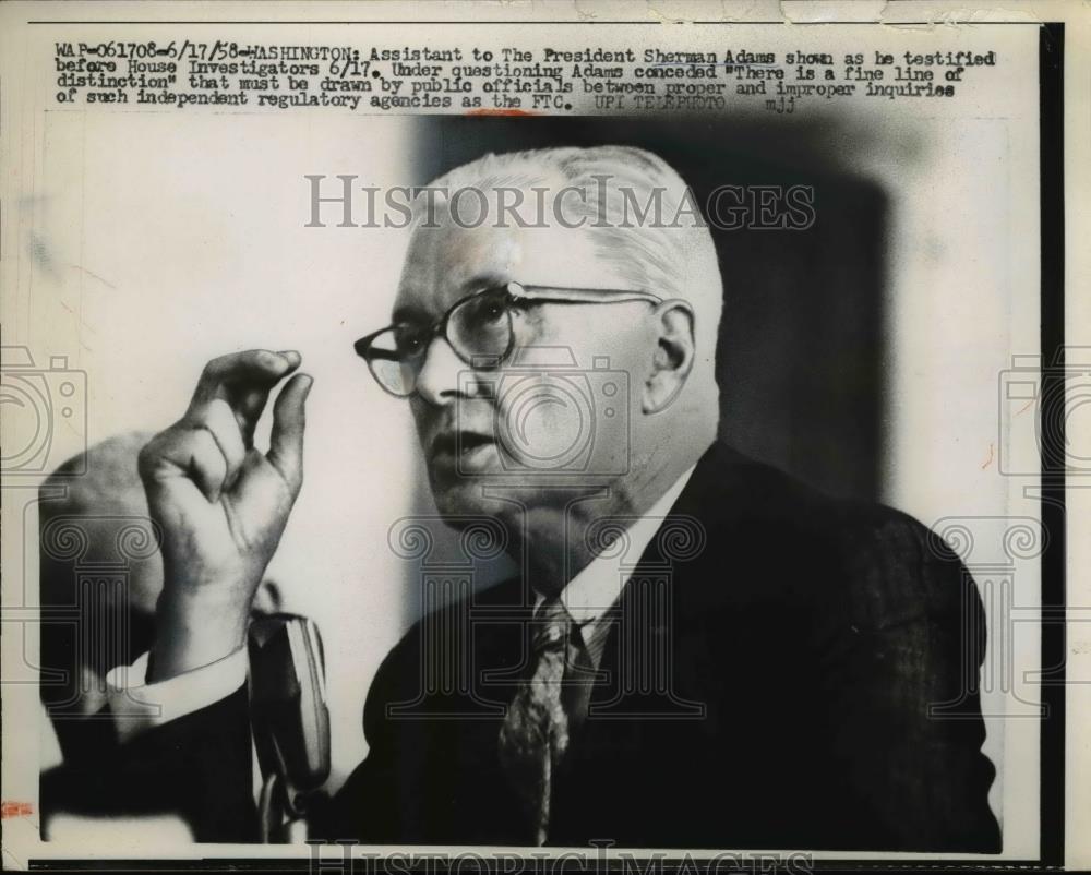 1958 Press Photo Washington Ass't. to President Sherman Adams - Historic Images