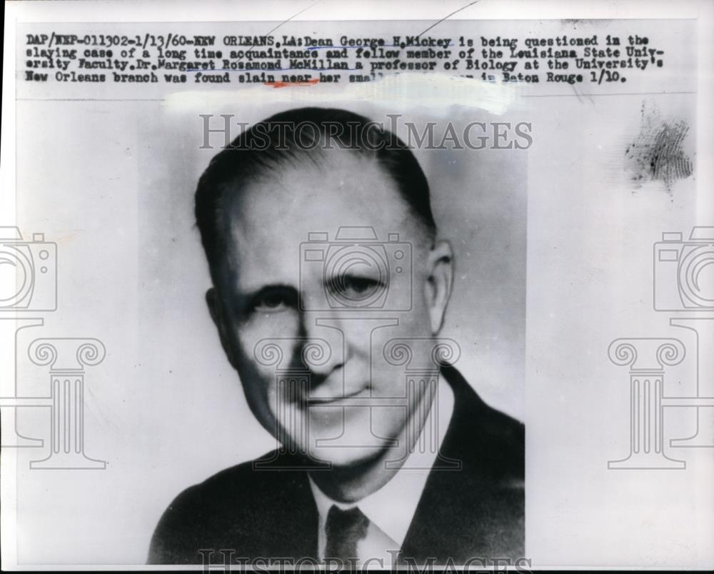 1960 Press Photo Dean George H. Mickey questioned in slaying of Dr. Margaret - Historic Images