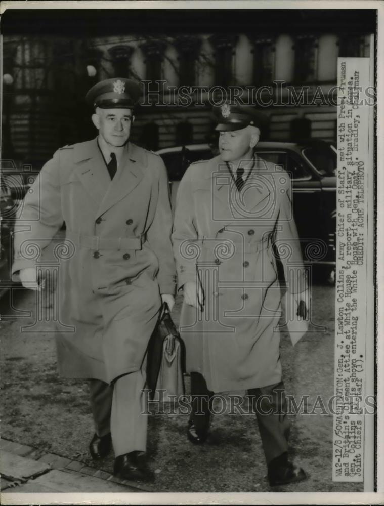 1950 Press Photo Gen J Lawton Collins met with President in White House - Historic Images