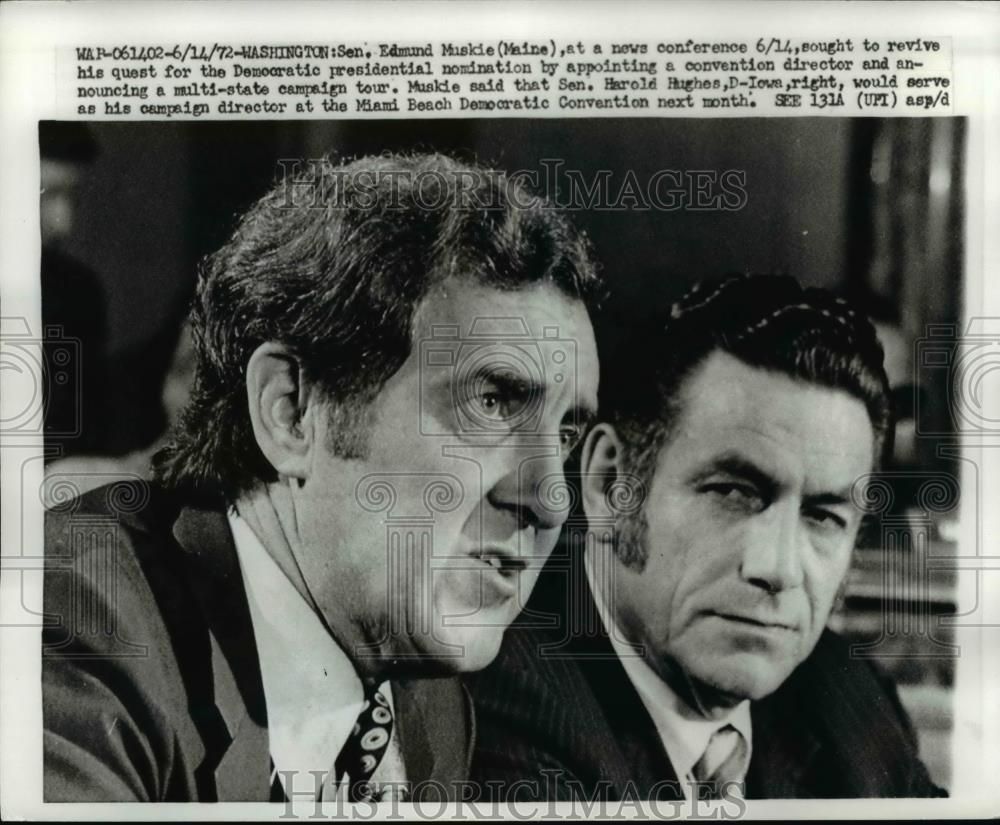 1972 Press Photo Maine Governor Edmund S. Muskie, Iowa Senator Harold Hughes - Historic Images