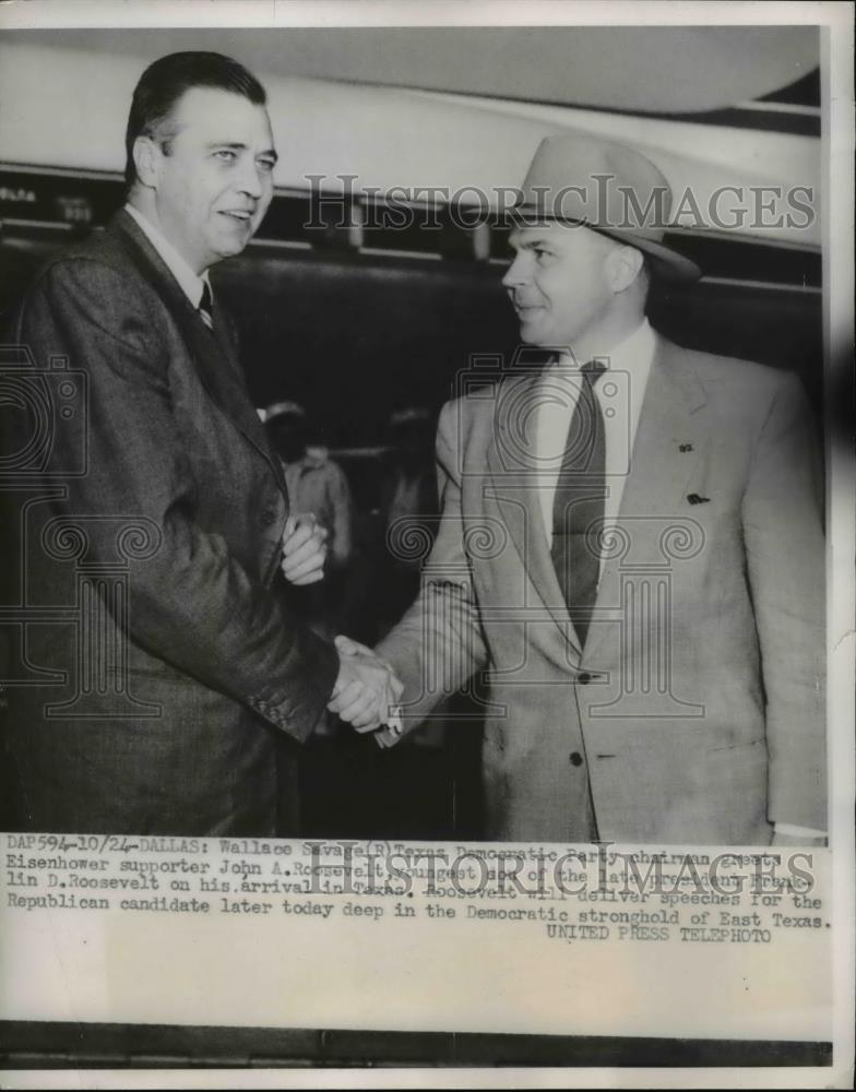 1952 Press Photo Wallace Savage Greets Eisenhower Supporter John A. Roosevelt - Historic Images