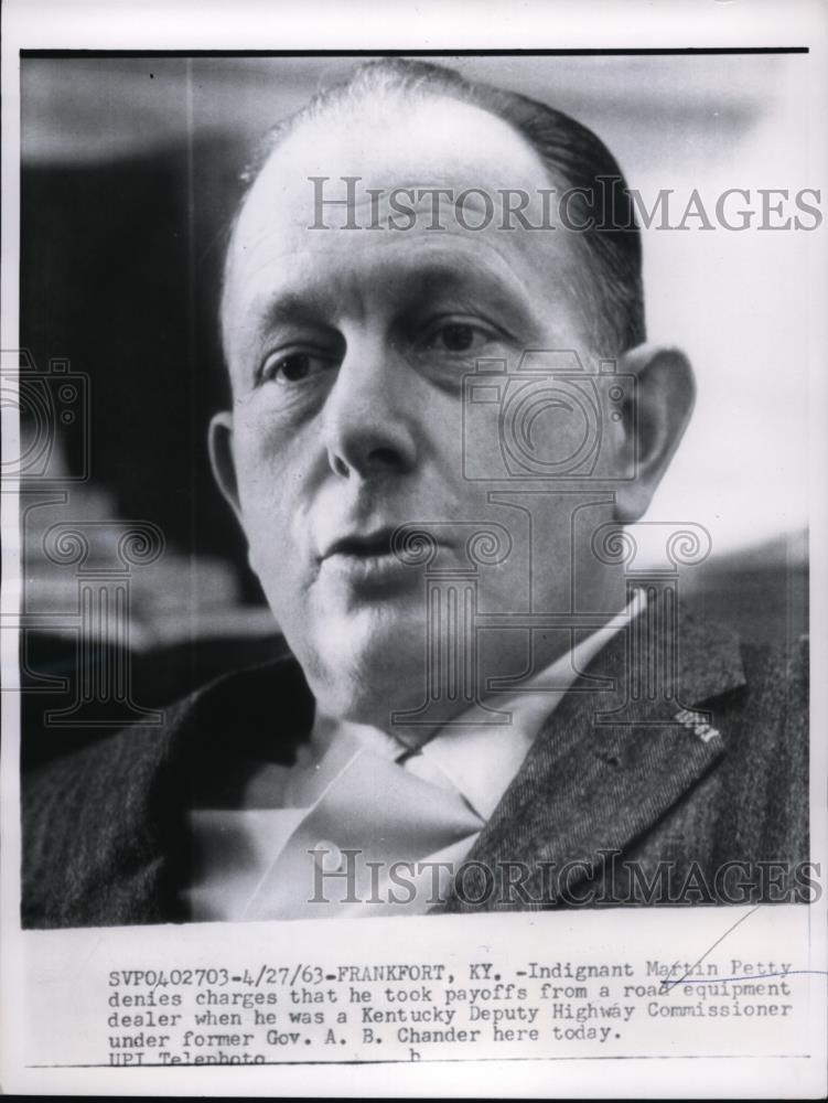 1963 Press Photo Indignant Martin Petty denies charges of Payoff - Historic Images