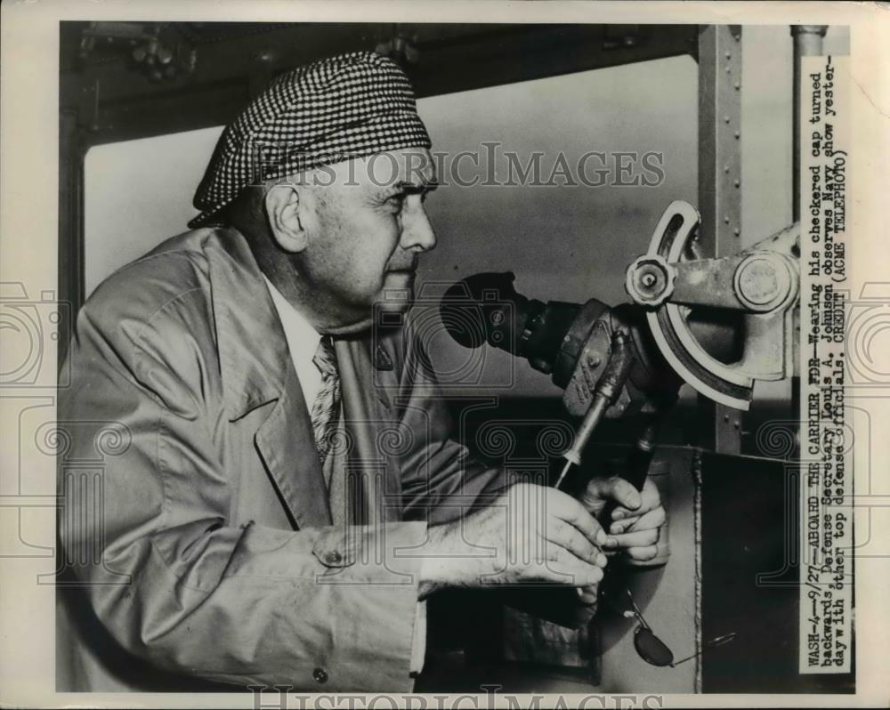 1949 Press Photo Defense Secretary Louis Johnson at Navy Show - Historic Images