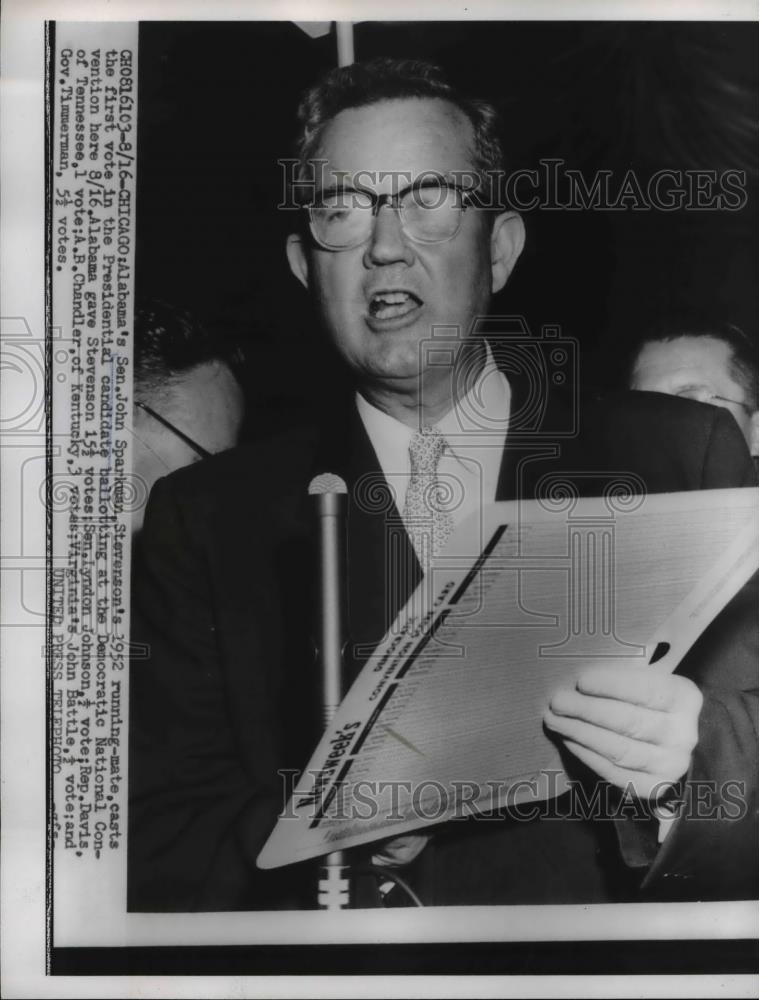 1955 Press Photo Senator John Sparkman in Chicago - nee47012 - Historic Images