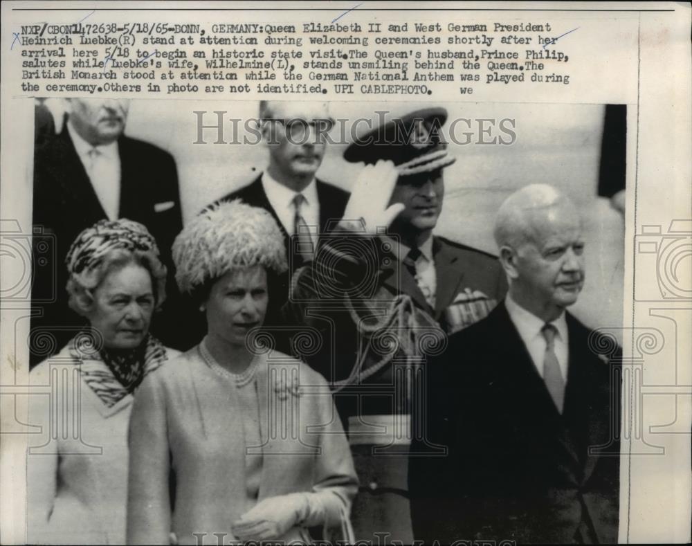 1965 Press Photo Queen Elizabeth II, West German President Heinrich Luebke - Historic Images