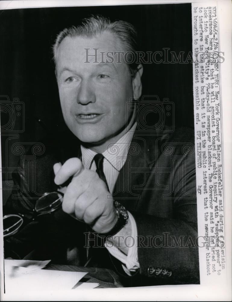 1963 Press Photo New York Governor Nelson Rockefeller TV Appearance - Historic Images