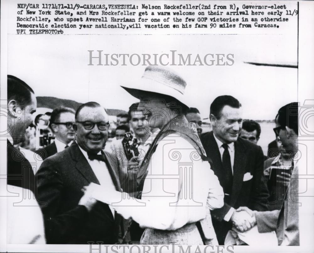 1956 Press Photo NY Governor Elect & Mrs Nelson Rockefeller in Caracas Venezuela - Historic Images