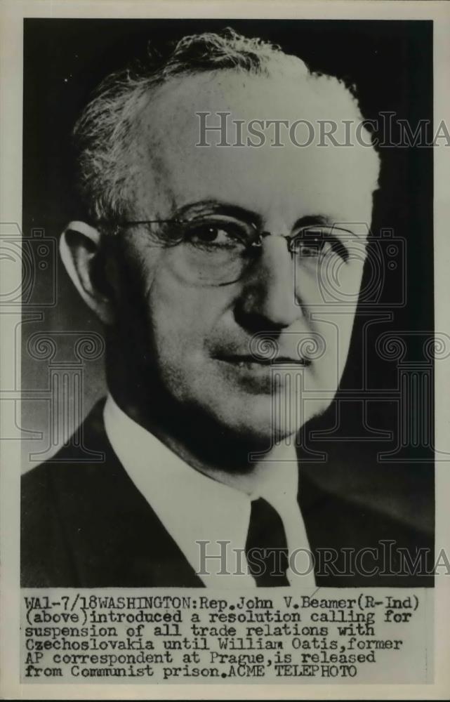 1951 Press Photo of Rep John V. Beamer R-IN - Historic Images