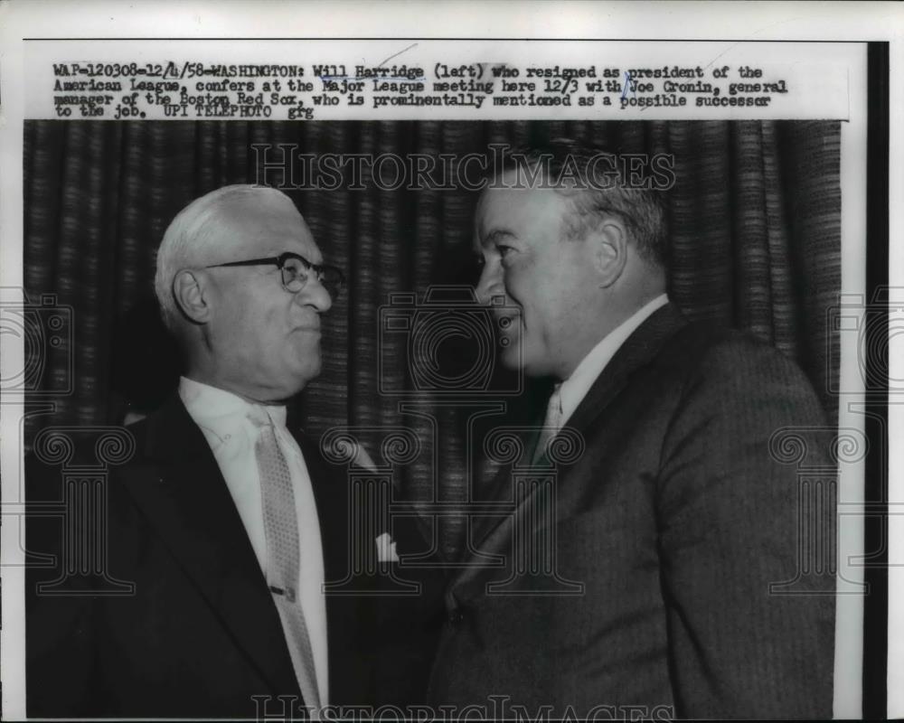 1958 Press Photo American League President Will Harridge, Joe Cronin of Red Sox - Historic Images